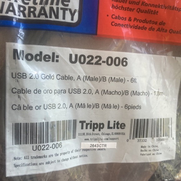 Tripp-Lite tripp lite usb 2.0 gold cable as shown. Nwt - Picture 3 of 4